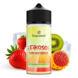 Fikoso Meraviglioso 20 ml: aroma istantaneo formato 20+80, fragola, kiwi e fico d'India ghiacciati, per sigaretta elettronica.
