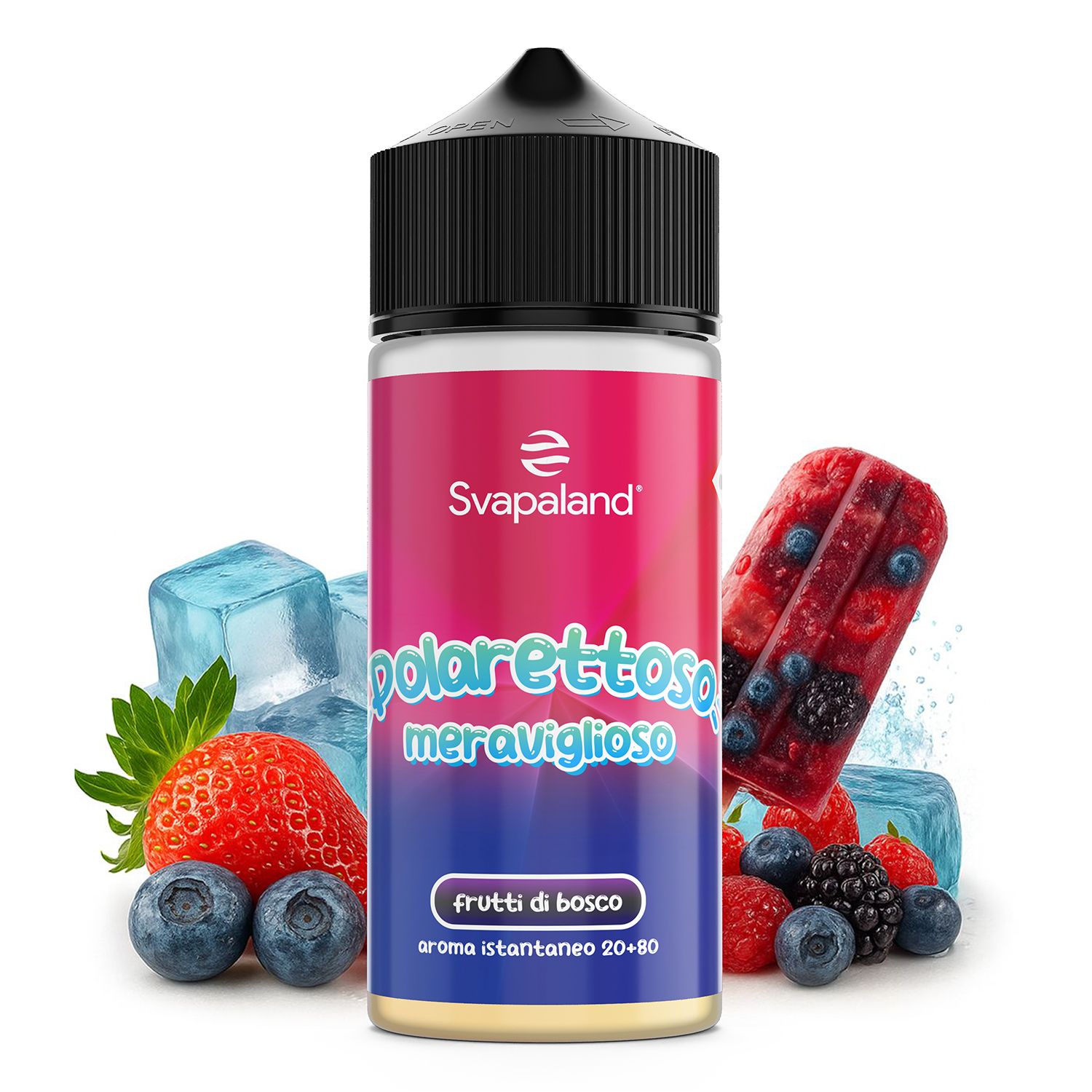 Polarettoso Meraviglioso Frutti di Bosco 20 ml: aroma istantaneo formato 20+80, ghiacciolo ai frutti di bosco, per sigaretta elettronica.