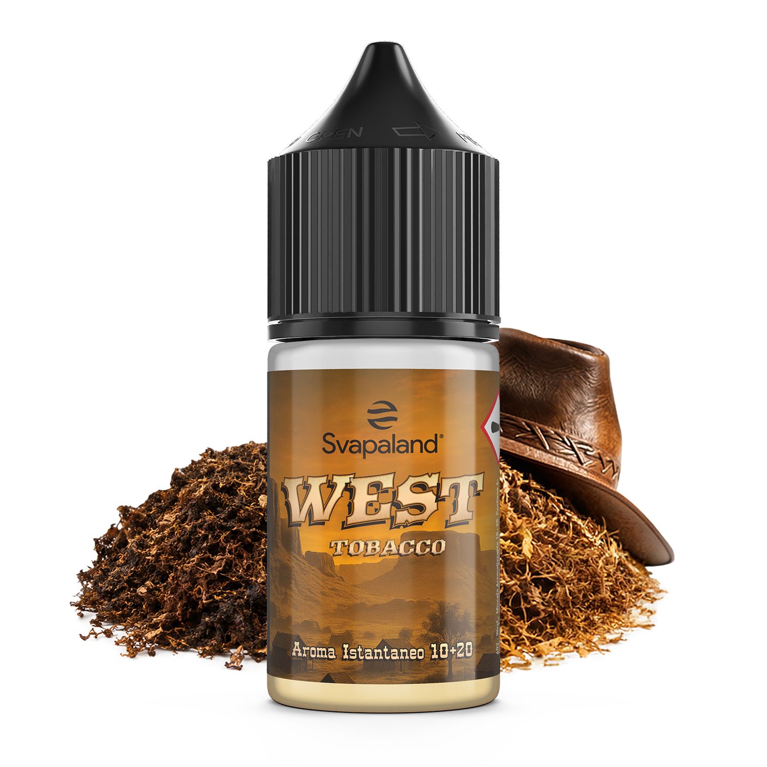 Tabacco West 10 ml: aroma istantaneo formato 10+20, Blend del deserto di Latakia e Burley, per sigaretta elettronica.